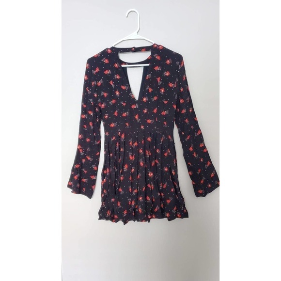 Free People Tegan Black Red Floral Gingko‎ Poppy Mini Dress, Sz S - Picture 3 of 8